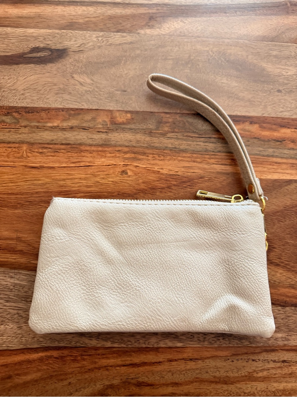 Neutral Cream Leather Wristlet Clutch